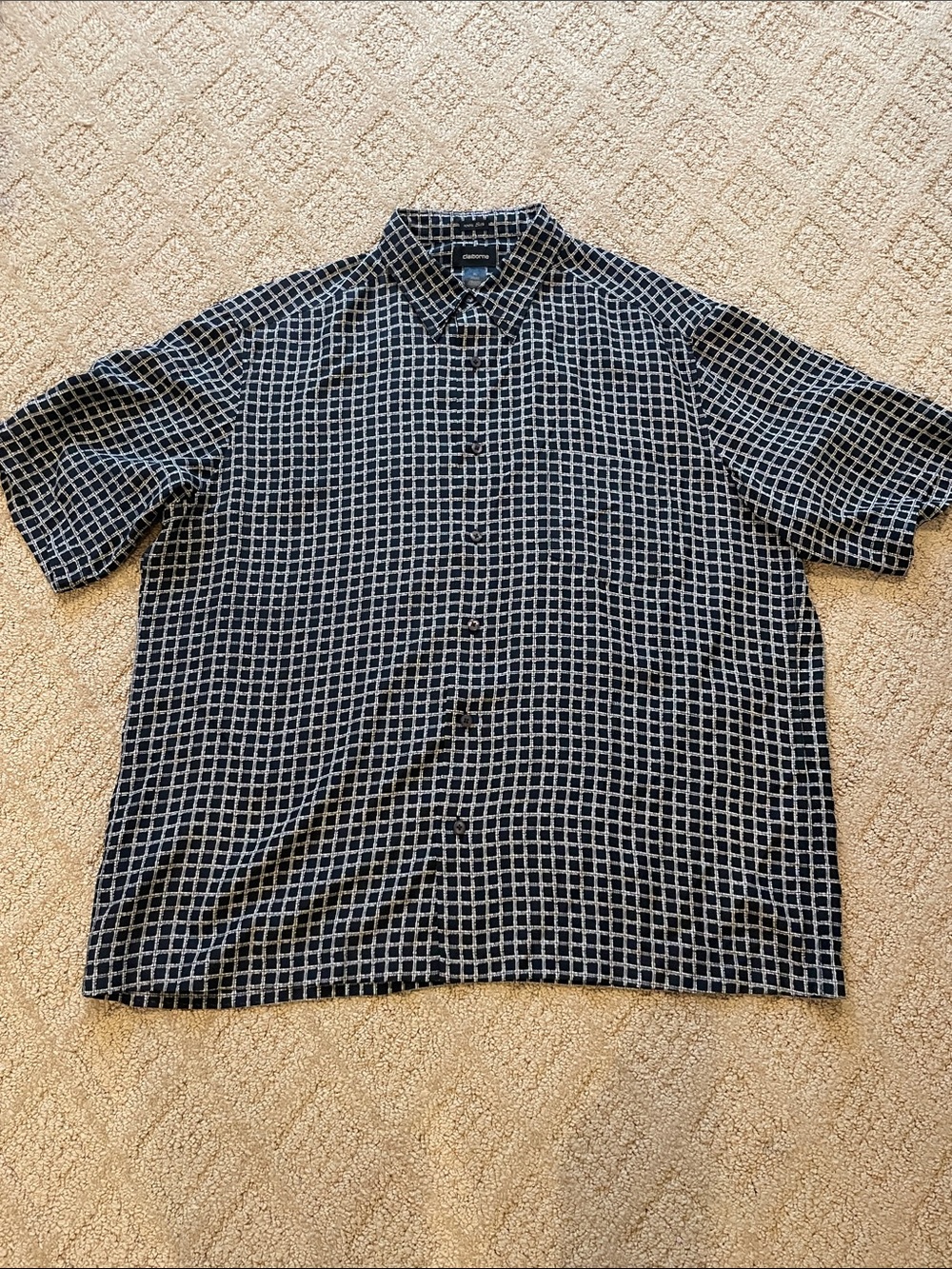 Liz Claiborne Black and White Grid Short-Sleeve Button-Down Shirt